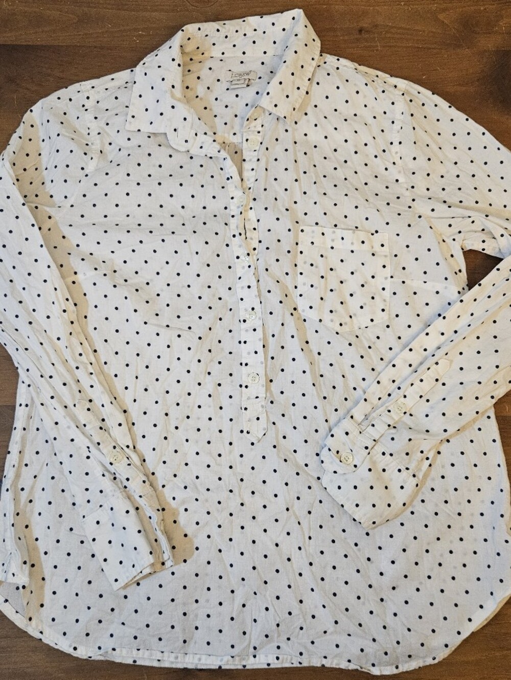 J Crew Blouse Shirt Top White Black Polka Dot Lightweight Cotton Size Medium